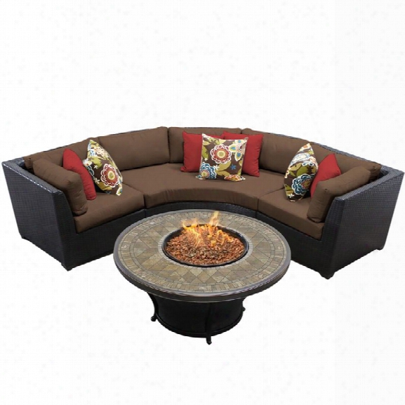 Tkc Barbados 4 Piece Patio Wicker Fire Pig Sectional Set In Dark Brown