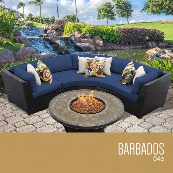 Tkc Barbados 4 Piece Patio Wicker Fire Pit Sectional Set In Navy