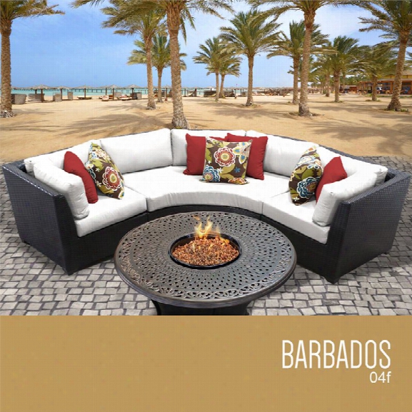 Tkc Barbados 4 Piece Patio Wicker Fire Pit Sectional Set In White