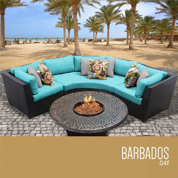 Tkc Barbados 4 Piece Patio Wicker Fire Pit Sectional Set In Turquoise
