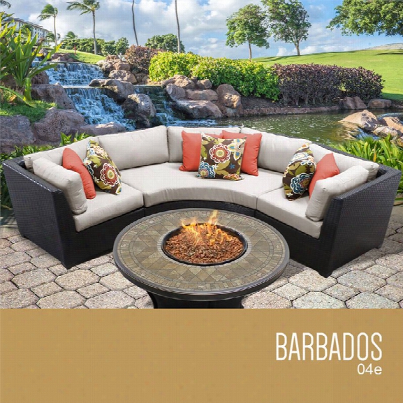 Tkc Barbados 4 Piece Patio Wicker Fire Pit Sectional Set In Beige