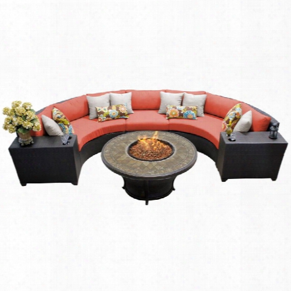 Tkc Barbados 6 Piece Patio Wicker Fire Pit Sectional Set In Orange