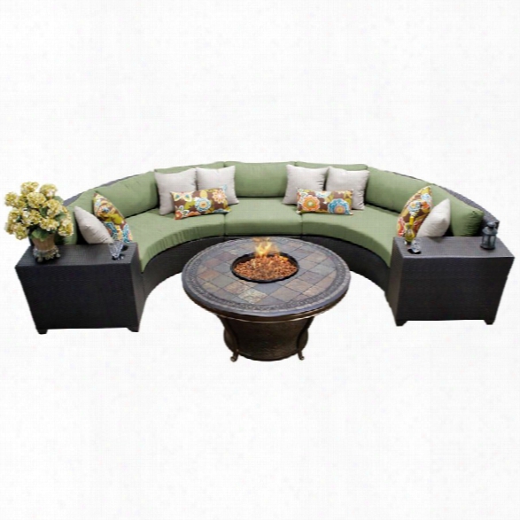 Tkc Barbados 6 Piece Patio Wicker Fire Pit Sectional Set In Green