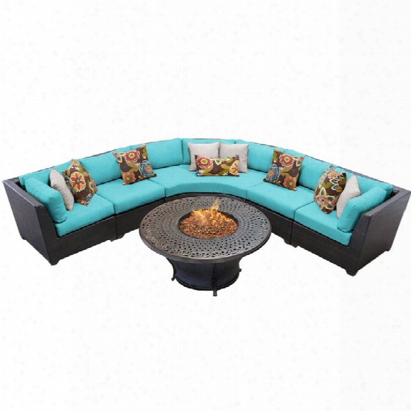 Tkc Barbados 6 Piece Patio Wicker Fire Pit Sectional Set In Turquoise