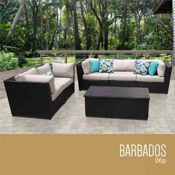 Tkc Barbados 6 Piece Patio Wicker Sofa Set In Beige