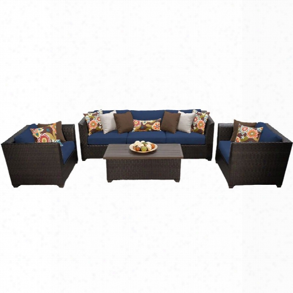 Tkc Barbados 6 Piece Patio Wicker Sofa Set In Navy