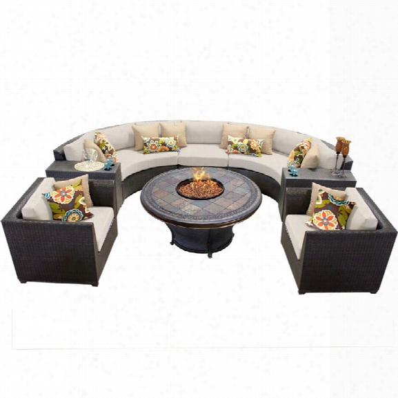 Tkc Barbados 8 Piece Patio Wicker Fire Pit Sofa Set In Beige