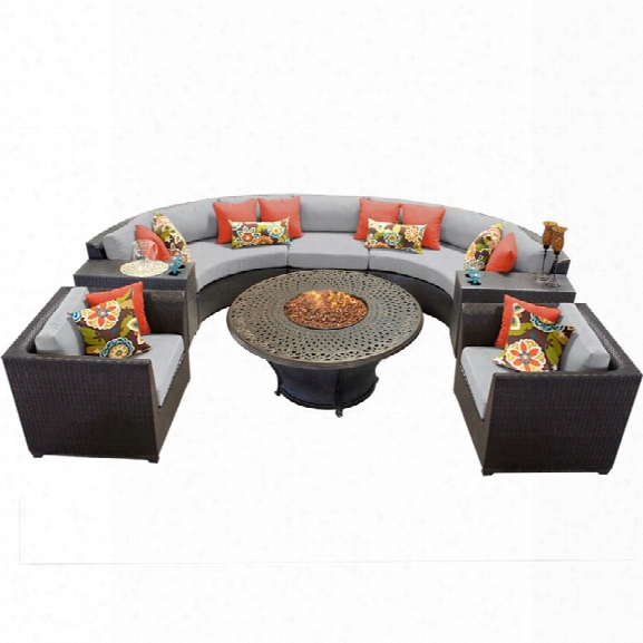 Tkc Barbados 8 Piece Patio Wicker Fire Pit Sofa Set In Gray