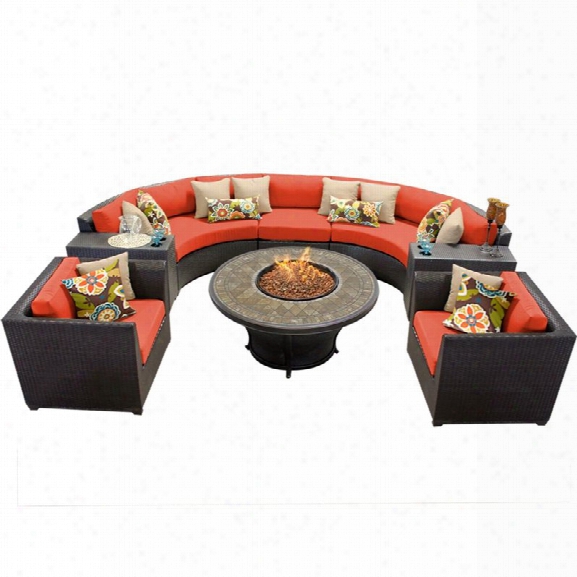 Tkc Barbados 8 Piece Patio Wicker Fire Pit Sofa Set In Orange