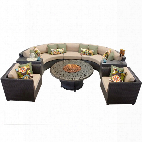 Tkc Barbados 8 Piece Patio Wicker Fire Pit Sofa Set In Wheat