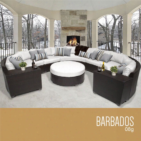 Tkc Barbados 8 Piece Patio Wicker Sectional Set In White