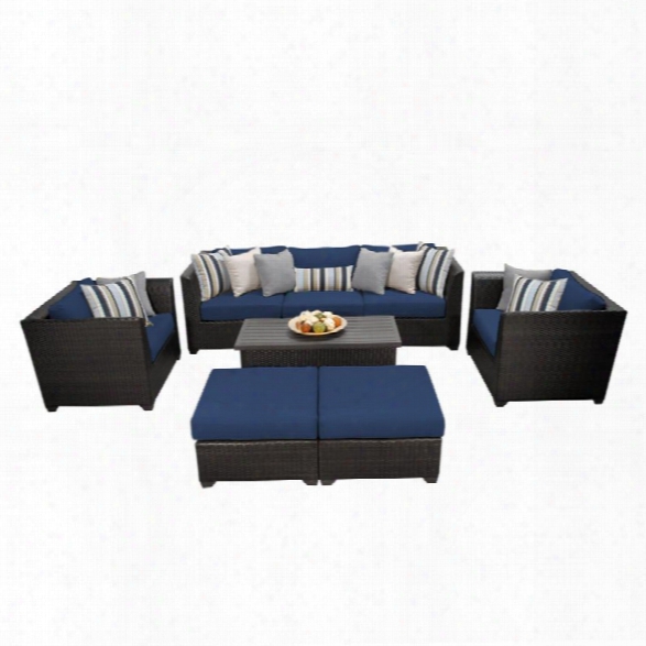 Tkc Barbados 8 Piece Patio Wicker Sofa Set In Navy