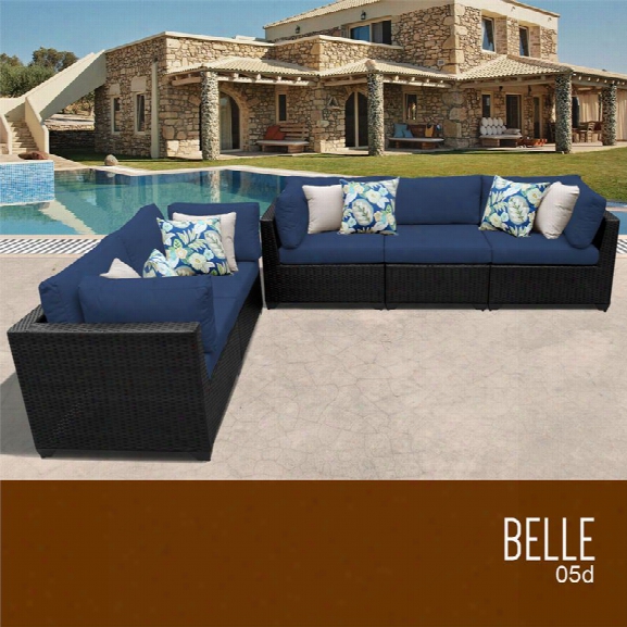 Tkc Belle 5 Piece Patio Wicker Sofa Set In Blue