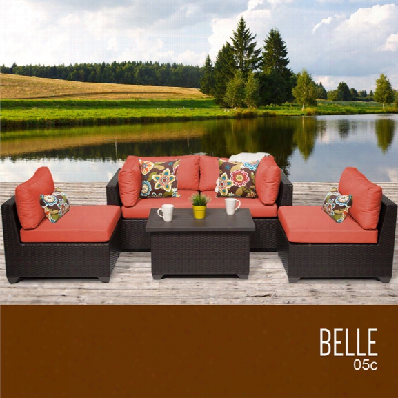 Tkc Belle 5 Piece Patio Wicker Sofa Set In Orange