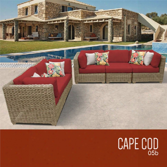Tkc Cape Cod 5 Piece Patio Wicker Sofa Set In Red