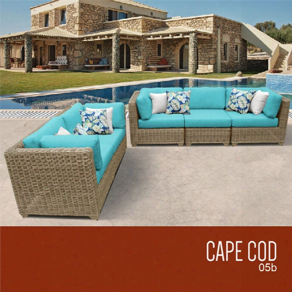 Tkc Cape Cod 5 Piece Patio Wicker Sofa Set In Turquoise