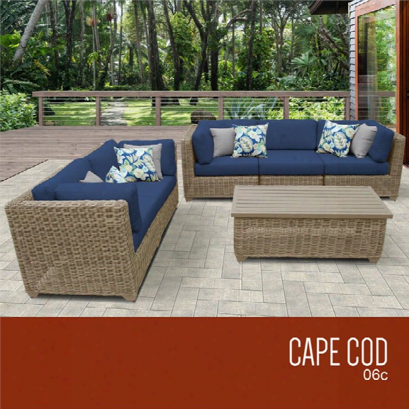 Tkc Cape Cod 6 Piece Patio Wicker Sofa Set In Blue