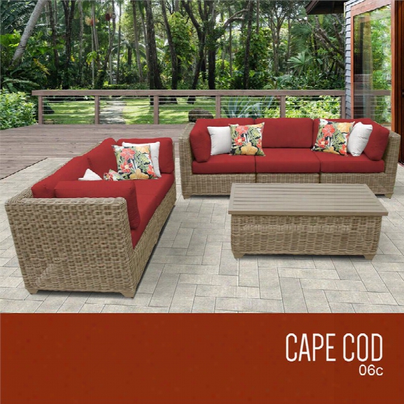 Tkc Cape Cod 6 Piece Patio Wicker Sofa Set In Red