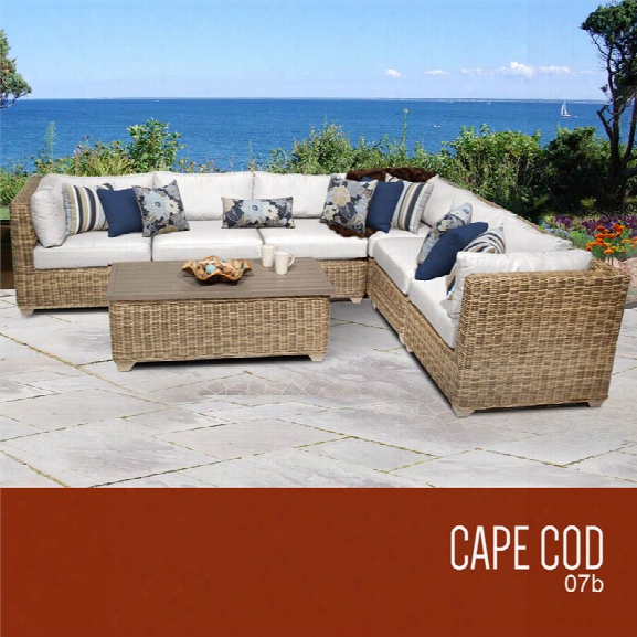 Tkc Cape Cod 7 Piece Patio Wicker Sectional Set In White