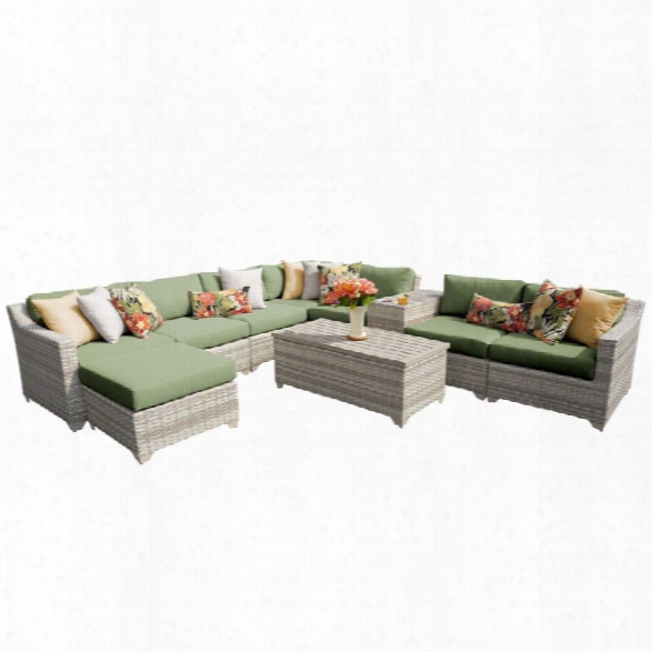 Tkc Fairmont 10 Piece Patio Wicker Sectional Set In Green