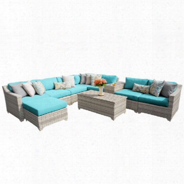 Tkc Fairmont 10 Piece Patio Wicker Sectional Set In Turquoise