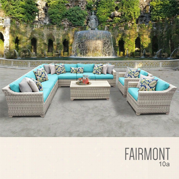 Tkc Fairmont 10 Piece Patio Wicker Sofa Set In Turquoise