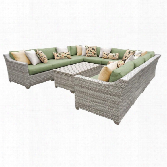 Tkc Fairmont 11 Piece Patio Wicker Sectional Set In Green