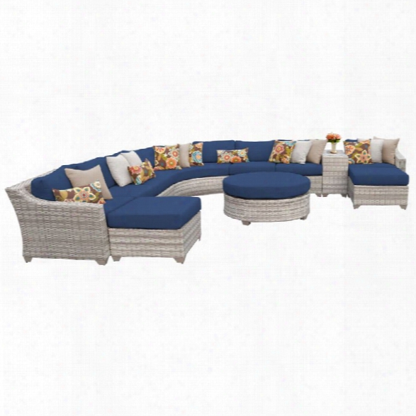 Tkc Fairmont 11 Piece Patio Wicker Sectional Set In Navy