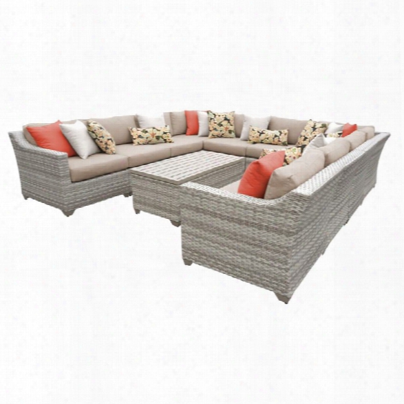 Tkc Fairmont 11 Piece Patio Wicker Sectional Set In Wheat