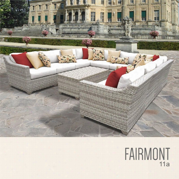 Tkc Fairmont 11 Piece Patio Wicker Sectional Set In White