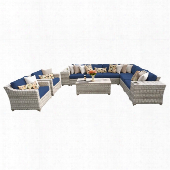 Tkc Fairmont 11 Piece Patio Wicker Sofa Set In Navy