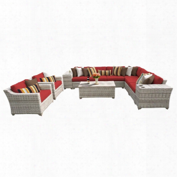 Tkc Fairmont 11 Piece Patio Wicker Sofa Set In Red