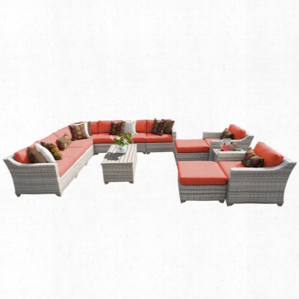 Tkc Fairmont 13 Piece Patio Wicker Sofa Set In Orange