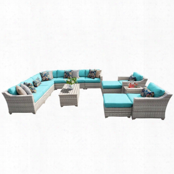 Tkc Fairmont 13 Piece Patio Wicker Sofa Set In Turquoise