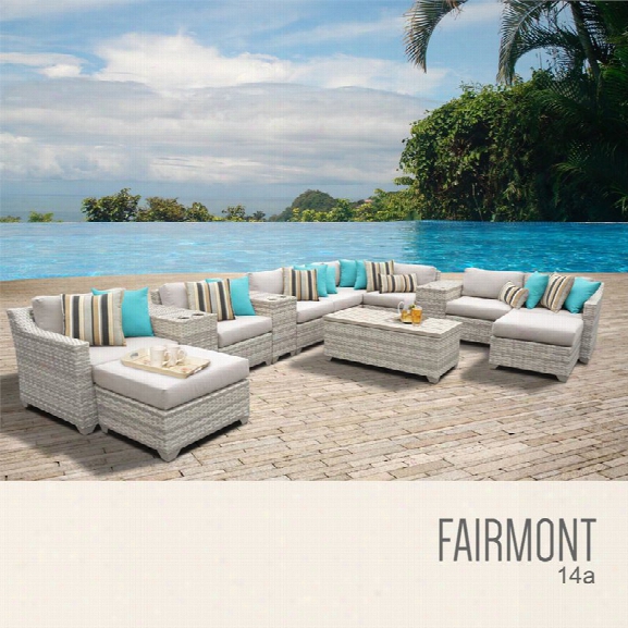 Tkc Fairmont 14 Piece Patio Wicker Sectional Set In Beige