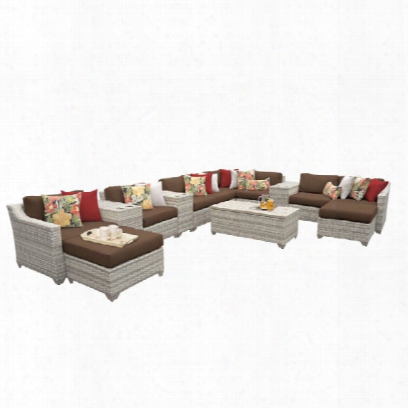 Tkc Fairmont 14 Piece Patio Wicker Sectional Set In Dark Brown