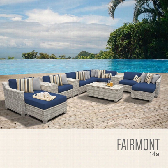 Tkc Fairmont 14 Piece Patio Wicker Sectional Set In Navy