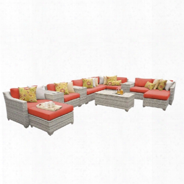 Tkc Fairmont 14 Piece Patio Wicker Sectional Set In Orange