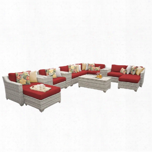 Tkc Fairmont 14 Piece Patio Wicker Sectional Set In Red