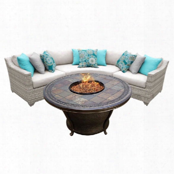 Tkc Fairmont 4 Piece Patio Wicker Fire Pit Sectional Set In Beige