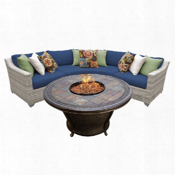 Tkc Fairmont 4 Piece Patio Wicker Fire Pit Sectional Set In Navy