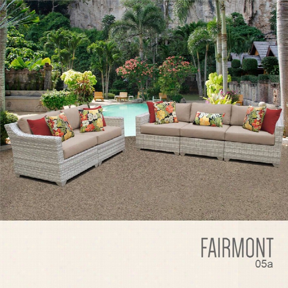 Tkc Fairmont 5 Piece Patio Wicker Sofa Set In Wheat