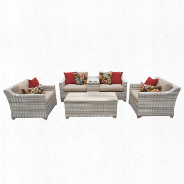 Tkc Fairmont 6 Piece Patio Wicker Sofa Set In Wheat