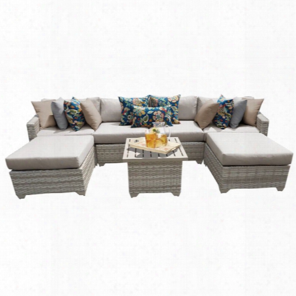 Tkc Fairmont 7 Piece Patio Wicker Sectional Set In Beige