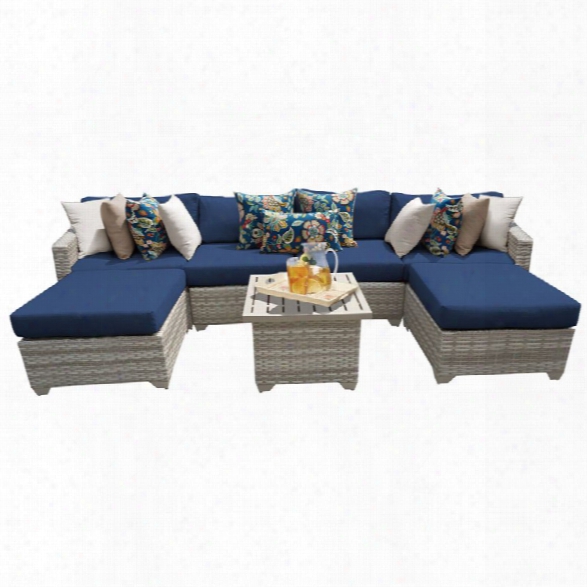 Tkc Fairmont 7 Piece Patio Wicker Sectional Set In Navy