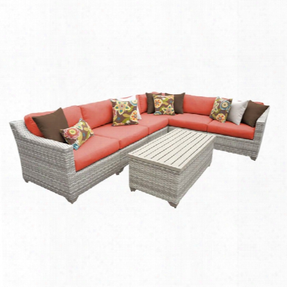 Tkc Fairmont 7 Piece Patio Wicker Sectional Set In Orange