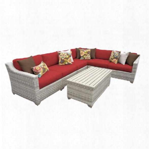 Tkc Fairmont 7 Piece Patio Wicker Sectional Set In Red