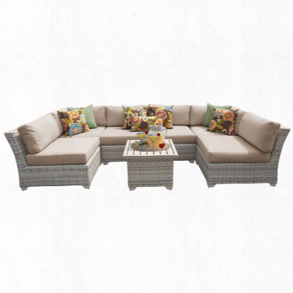 Tkc Fairmont 7 Piece Patio Wicker Sectional Set In Wheat