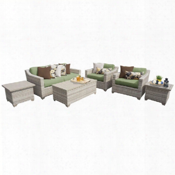 Tkc Fairmont 7 Piece Patio Wicker Sofa Set In Green