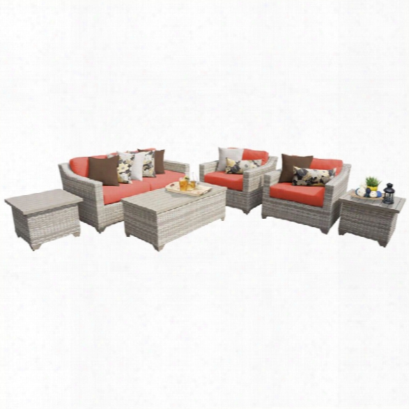 Tkc Fairmont 7 Piece Patio Wicker Sofa Set In Orange